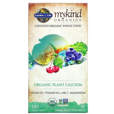 Garden of Life, KIND Organics, органический растительный кальций, 180 веганских таблеток (GOL-11761), фото