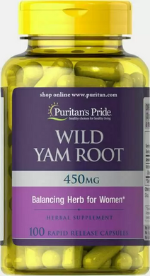 Дикий ямс, корінь, Wild Yam Root, Puritan's Pride, 450 мг, 100 капсул (PTP-56824), фото