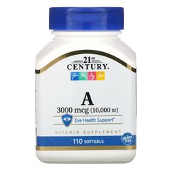 21st Century, Витамин A, 3000 мкг (10 000 МЕ), 110 мягких таблеток (CEN-21464), фото