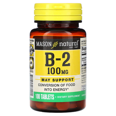 Вітамін B2 100 мг, Vitamin B2, Mason Natural, 100 таблеток (MAV-07141), фото