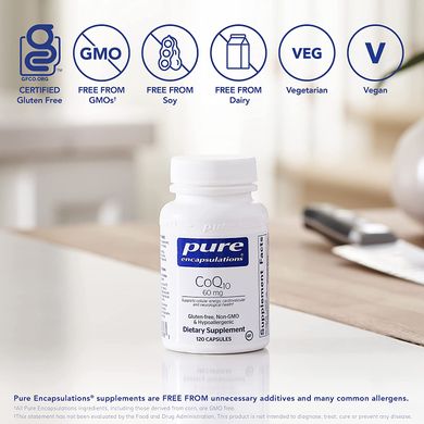 Коэнзим Q10, CoQ10, Pure Encapsulations, 60 мг, 120 капсул (PE-00076), фото