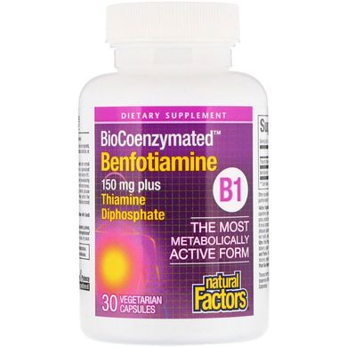 Бенфотиамин, Benfotiamine, Natural Factors, 150 мг, 30 капсул (NFS-01248), фото