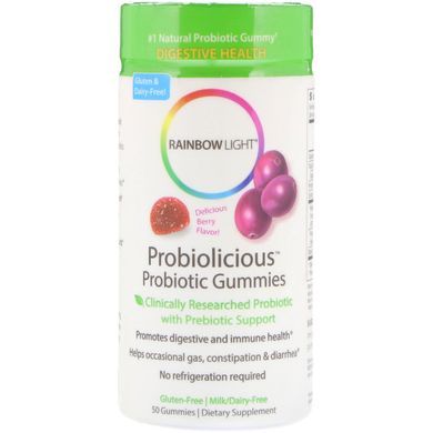 Rainbow Light, Probiolicious пробіотичні жувальні цукерки з ягідним смаком, 50 мармеладок (RLT-12121), фото