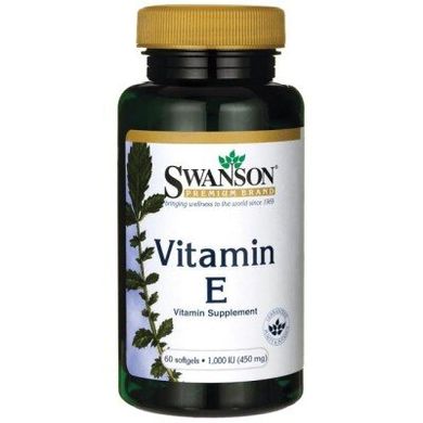 Витамин Е, Vitamin E, Swanson, 1000 МЕ (450 мг), 60 гелевых капсул (SWV-11439), фото
