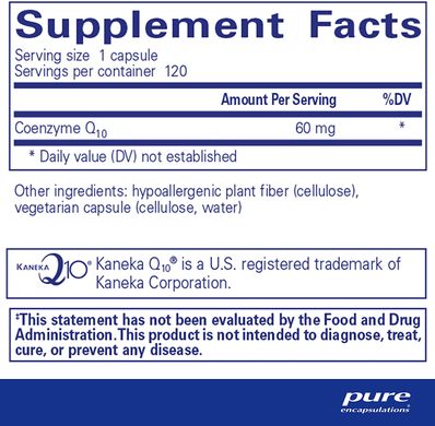 Коэнзим Q10, CoQ10, Pure Encapsulations, 60 мг, 120 капсул (PE-00076), фото