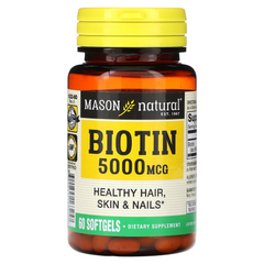 Mason Natural, Биотин, 5000 мкг,, 60 гелевых капсул (MAV-16325), фото