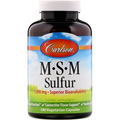Carlson Labs, MSM Sulfur, 1000 мг, 180 вегетарианских капсул (CAR-08722), фото