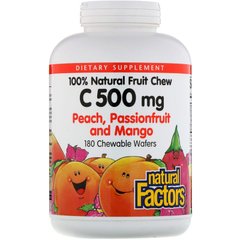 Витамин С жевательный, C Chewable Peach, Natural Factors, 500 мг, 180 конфет (NFS-01325), фото
