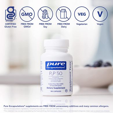 Pure Encapsulations, P-5-P, активный витамин В6, 50 мг, 180 капсул (PE-00211), фото