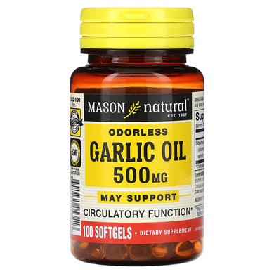 Чесночное масло, 500 мг, Garlic Oil, Mason Natural, 100 гелевых капсул (MAV-05321), фото