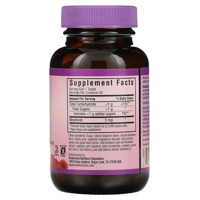 Bluebonnet Nutrition, EarthSweet, мелатонин, натуральный малиновый вкус, 5 мг, 60 жевательных таблеток (BLB-00996), фото