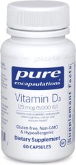 Pure Encapsulations, Вітамін Д3, 5000 МО, 60 капсул (PE-00817), фото