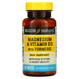 Mason Natural MAV-16635 Mason Natural, магній та вітамін D3 з куркумою, 60 таблеток (MAV-16635)