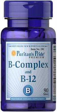 Витамины группы В, Vitamin B-Complex and Vitamin B-12, Puritan's Pride, 90 таблеток (PTP-10190), фото