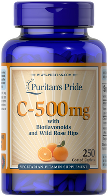Витамин С с биофлавоноидами, Vitamin C, Puritan's Pride, шиповник, 500 мг, 250 капсул (PTP-10433), фото