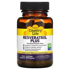 Country Life, Resveratrol Plus, 100 мг, 60 веганские капсулы (CLF-07317), фото
