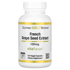 California Gold Nutrition, VitaFlavan, екстракт кісточок французького винограду, поліфенольний антиоксидант, 100 мг, 120 рослинних капсул (CGN-01194), фото