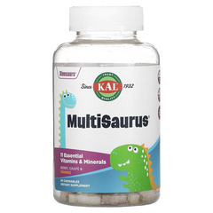 KAL, MultiSaurus, витамины и микроэлементы, со вкусом ягод, винограда и апельсина, 90 жевательных таблеток (CAL-13462), фото
