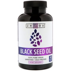 Масло черного тмина, Black Seed Oil, Zhou Nutrition, 60 вегетарианских капсул (ZHO-00601), фото