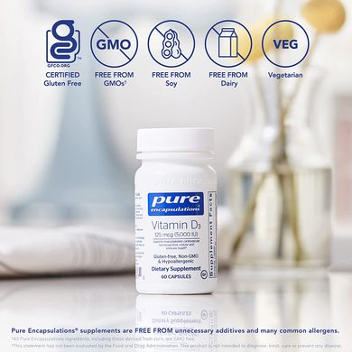 Pure Encapsulations, Витамин Д3, 5000 МЕ, 60 капсул (PE-00817), фото