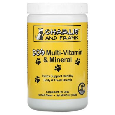 Charlie & Frank, Комплекс мультивітамінів та мінералів для собак, підтримує свіже дихання, 60 м'яких жувальних таблеток (CFA-01493), фото