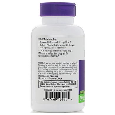Natrol, Мелатонін, 3 мг, 240 таблеток (NTL-16068), фото