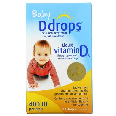 Ddrops, рідкий вітамін D3 для дітей, 400 МО, 90 крапель, 2,5 мл (DDP-00006), фото