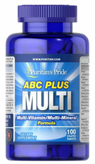 Мультивітаміни і мультімінерали, ABC Plus Multi, Puritan's Pride, 100 таблеток c оболонкою (PTP-10070), фото