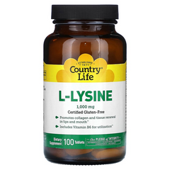 Country Life, L-лизин, 1000 мг, 100 таблеток (CLF-01311), фото