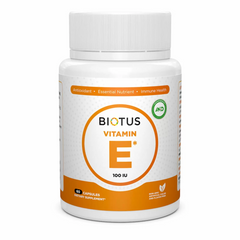 Biotus, Витамин Е, Vitamin Е, 100 МЕ, 60 капсул (BIO-530579), фото