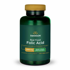 Фолиевая кислота, Ultra Real Food Folic Acid, Swanson, 1000 мкг, 100 вегетарианских капсул (SWV-21041), фото