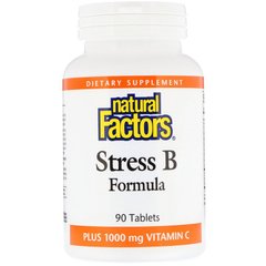 Стресс В формула с витамином С, Stress B Formula, Natural Factors, 1000 мг, 90 таблеток (NFS-01131), фото