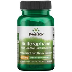 Сульфорафан, GreenFoods Sulforaphane, Swanson, 400 мкг, 60 вегетаріанських капсул (SWV-06048), фото
