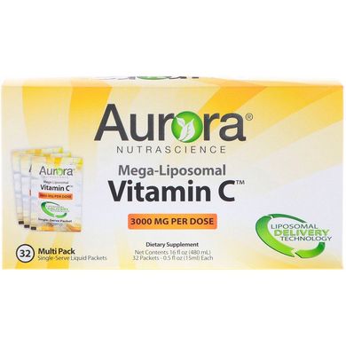Aurora Nutrascience, Mega-Liposomal Vitamin C, ліпосомальний вітамін C, 3000 мг, 32 порційні упаковки по 15 мл (AUN-46964), фото