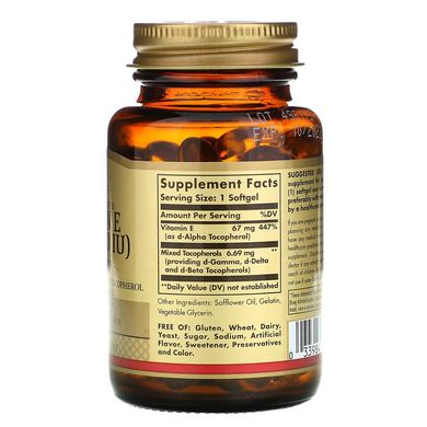 Solgar, Натуральний вітамін Е, 67 мг (100 МО), 100 капсул (SOL-03461), фото