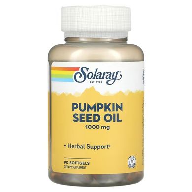 Тыквенное масло, Pumpkin Seed Oil, Solaray, 1000 мг, 90 гелевых капсул (SOR-10727), фото