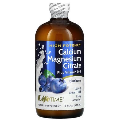 LifeTime Vitamins, цитрат кальцію і магнію з вітаміном D3, смак лохини, 473 мл (LIF-40002), фото