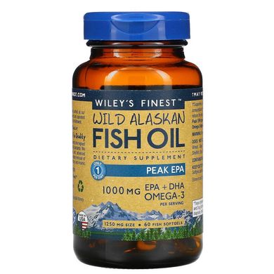 Wiley's Finest, риб'ячий жир диких аляскинських риб, максимальний вміст ЕПК, 1250 мг, 60 рибних капсул (WIF-00407), фото