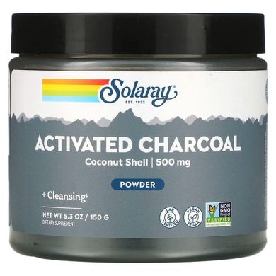 Активированный уголь, Activated Coconut Charcoal, Solaray, порошок, 500 мг, 75 г (SOR-42608), фото