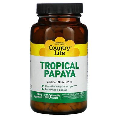 Country Life, тропічна папайя, 500 жувальних таблеток (CLF-05384), фото