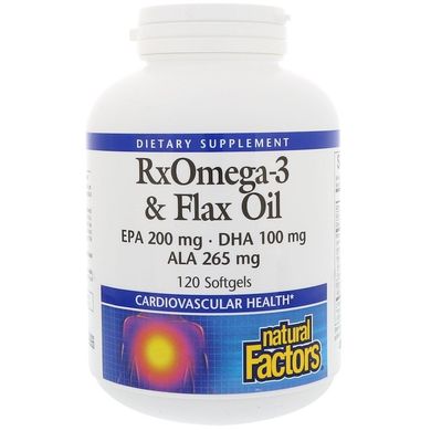 Лляна олія, RxOmega-3 & Flax Oil, Natural Factors, 120 гелевих капсул (NFS-03579), фото