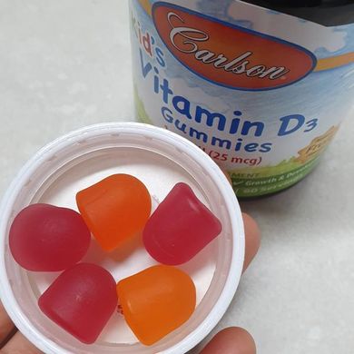 Carlson Labs, Вітамін D3 для дітей, натуральні фруктові ароматизатори, 25 мкг (1000 МО), 60 жувальних цукерок (CAR-49430), фото