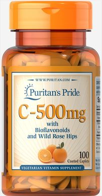 Вітамін С з біофлавоноїдами, Vitamin C, Puritan's Pride, шипшина, 500 мг, 100 капсул (PTP-10430), фото