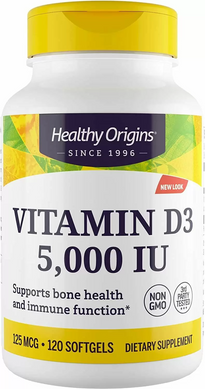 Healthy Origins, Вітамін D3, 5000 МО, 120 капсул (HOG-15334), фото
