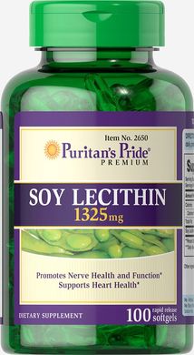 Лецитин із сої, Soy Lecithin, Puritan's Pride, 1325 мг, 100 гелевих капсул (PTP-12650), фото