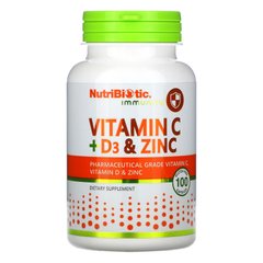 NutriBiotic, Immunity, витамины C + D3 и цинк, 100 капсул (NBC-00520), фото