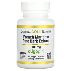 California Gold Nutrition, Oligopin, екстракт кори французької приморської сосни, 100 мг, 60 рослинних капсул (CGN-01195), фото