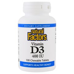 Вітамін D3 для дітей (полуниця), Vitamin D3 for Kids, Natural Factors, 100 таблеток (NFS-01059), фото