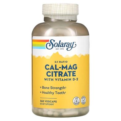 Кальцій і магній + вітамін Д, Cal-Mag Citrate 2: 1, Solaray, 360 капсул (SOR-13175), фото