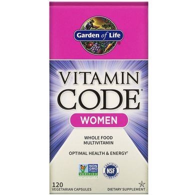 Garden of Life, Vitamin Code Women, мультивитамины из цельных продуктов для женщин, 120 вегетарианских капсул (GOL-11366), фото